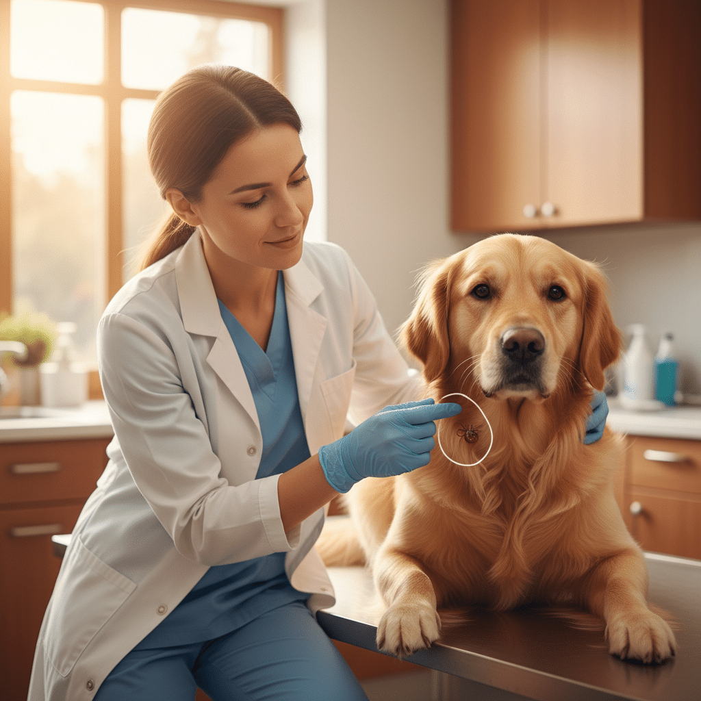 Chien examiné par un vétérinaire pour détecter la maladie de Lyme transmise par les tiques