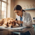 Chien malade couché examiné par un vétérinaire pour suspicion de piroplasmose transmise par les tiques